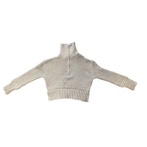 Sincerely Jules Beige Waffle Knit HalfZip Mock Neck Cozy Cropped Sweater Size S‎